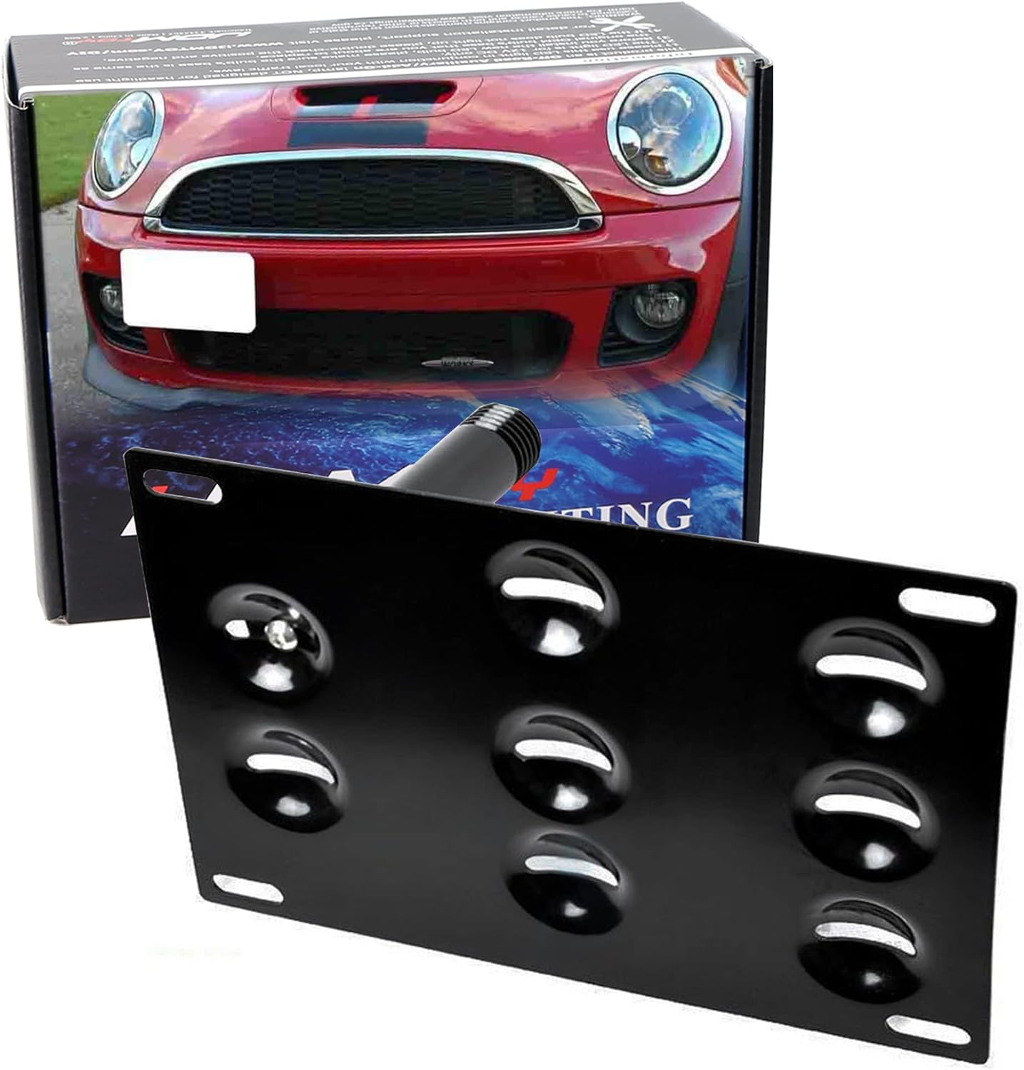 iJDMTOY No Drill Front Bumper Tow Hook License Plate Mounting Bracket Adapter Kit Compatible with 2010-16 Mini Cooper R60 Countryman