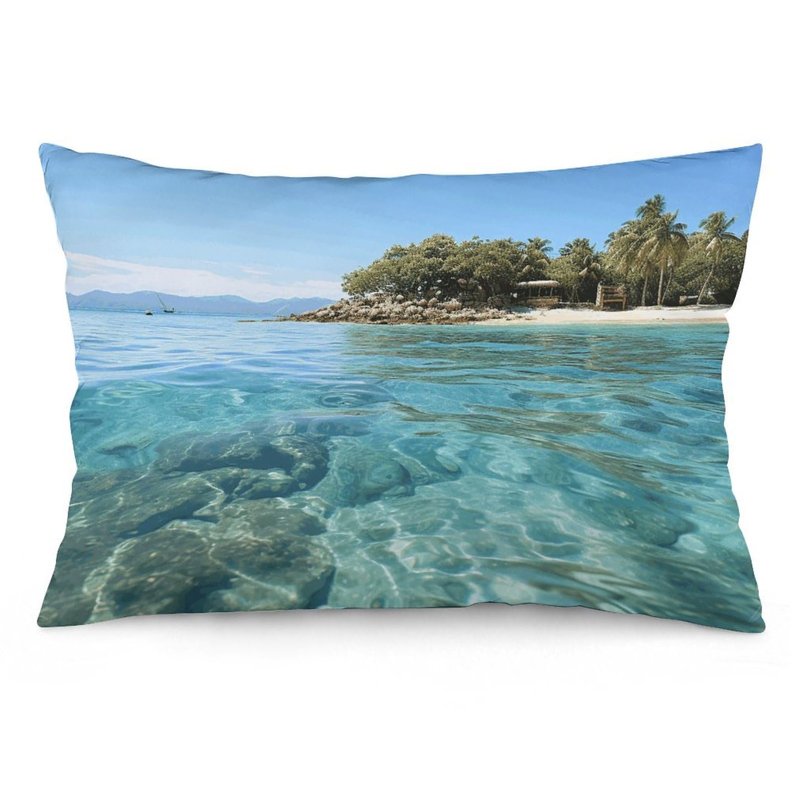 2 Pack Pillow Cases for Hair and Skin, Soft Breathable Pillow Case Covers with Hidden Zipper, Fiji Island and Clear Sea Pillowcase 16 "x24 Pillow Covers for Sleeping Gift