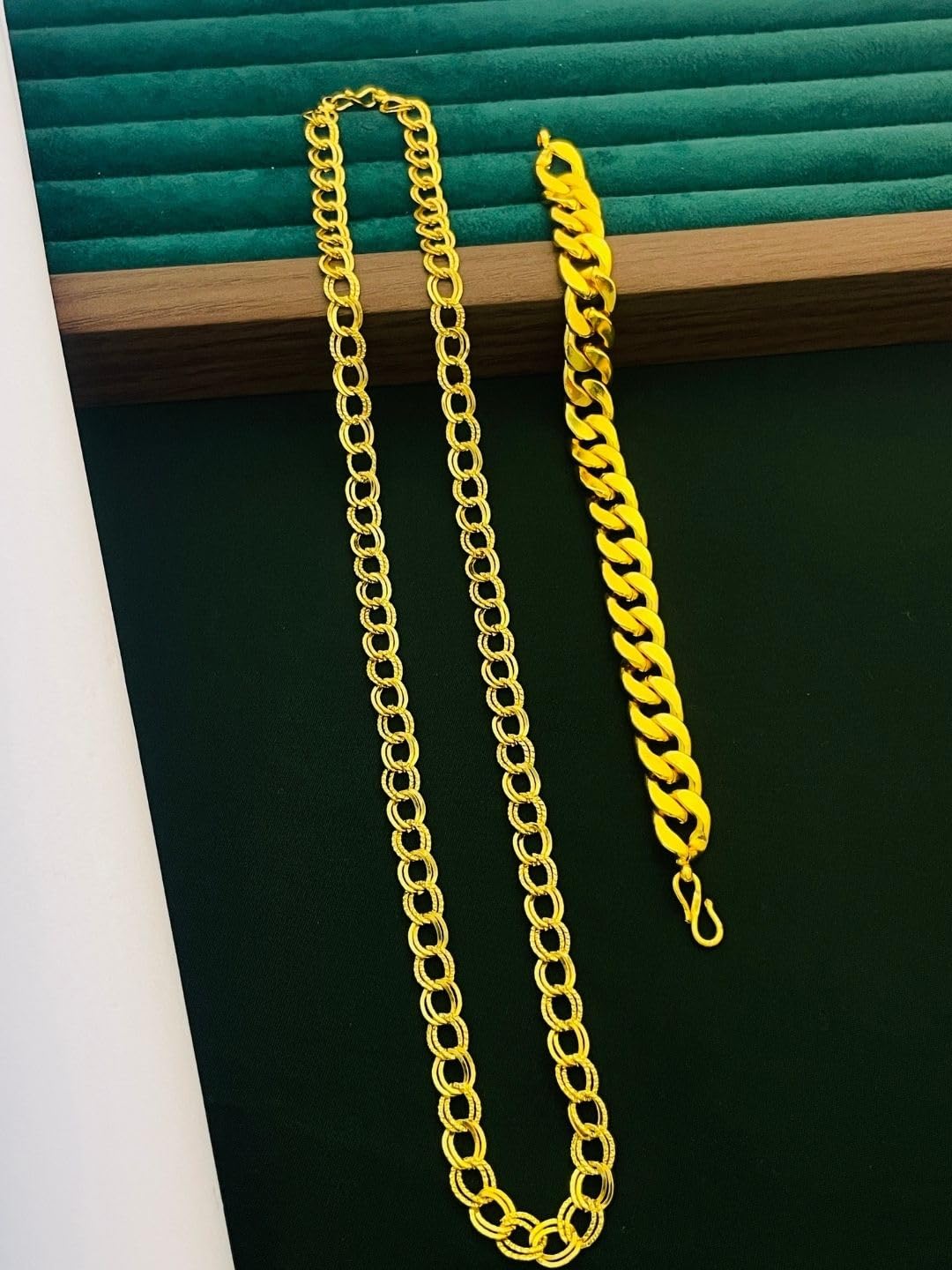 jewelry miguel Gold Chain for Men and Bracelet Combo Set | Gold Plated 18 Inch Chain | Long Lasting Colour | S Hook Lock-picture-58