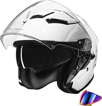 TCMT Motorcycle Half Open Face Helmet for Adults, Dual Visor 3/4 Helmet with Clear & Tinted Shields, Lightweight ABS Shell, Removable Padding