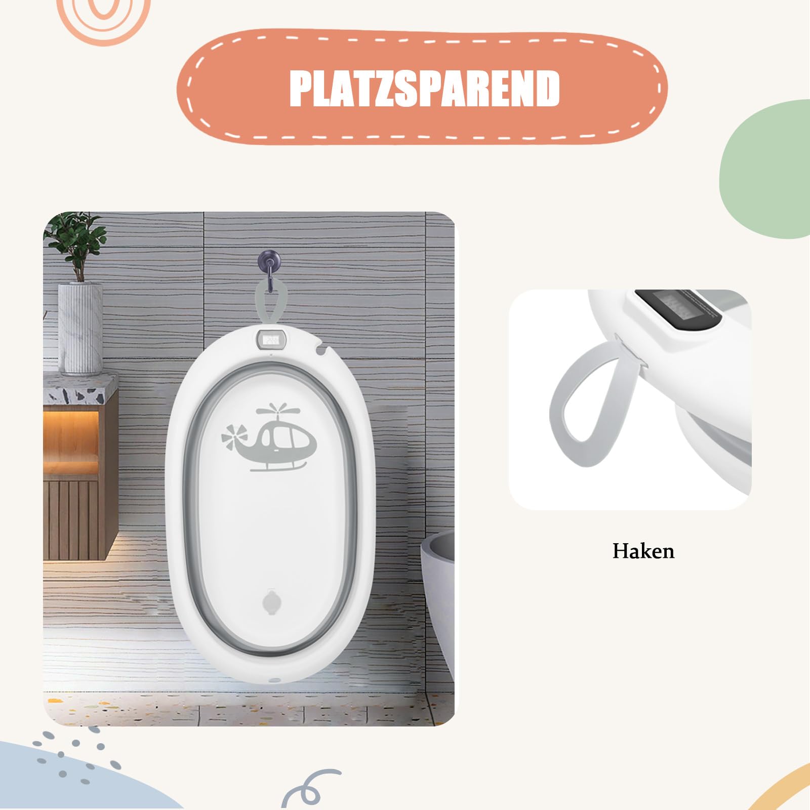 Plastikowa wanna dla niemowląt z nóżkami podtrzymującymi, bezpieczna, antypoślizgowa, wygodna, dla noworodków i dzieci (szara)