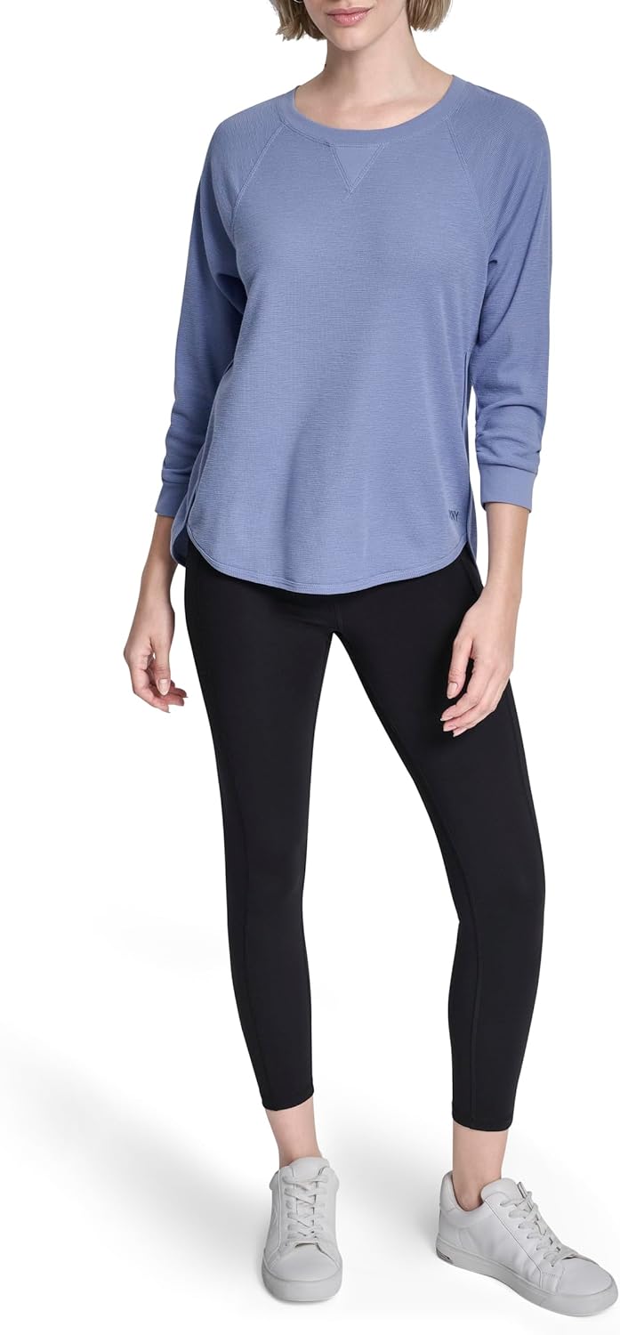 DKNY Womens Mini Waffle 3/4 Sleeve V-Neck Inset T-Shirt - Image 4