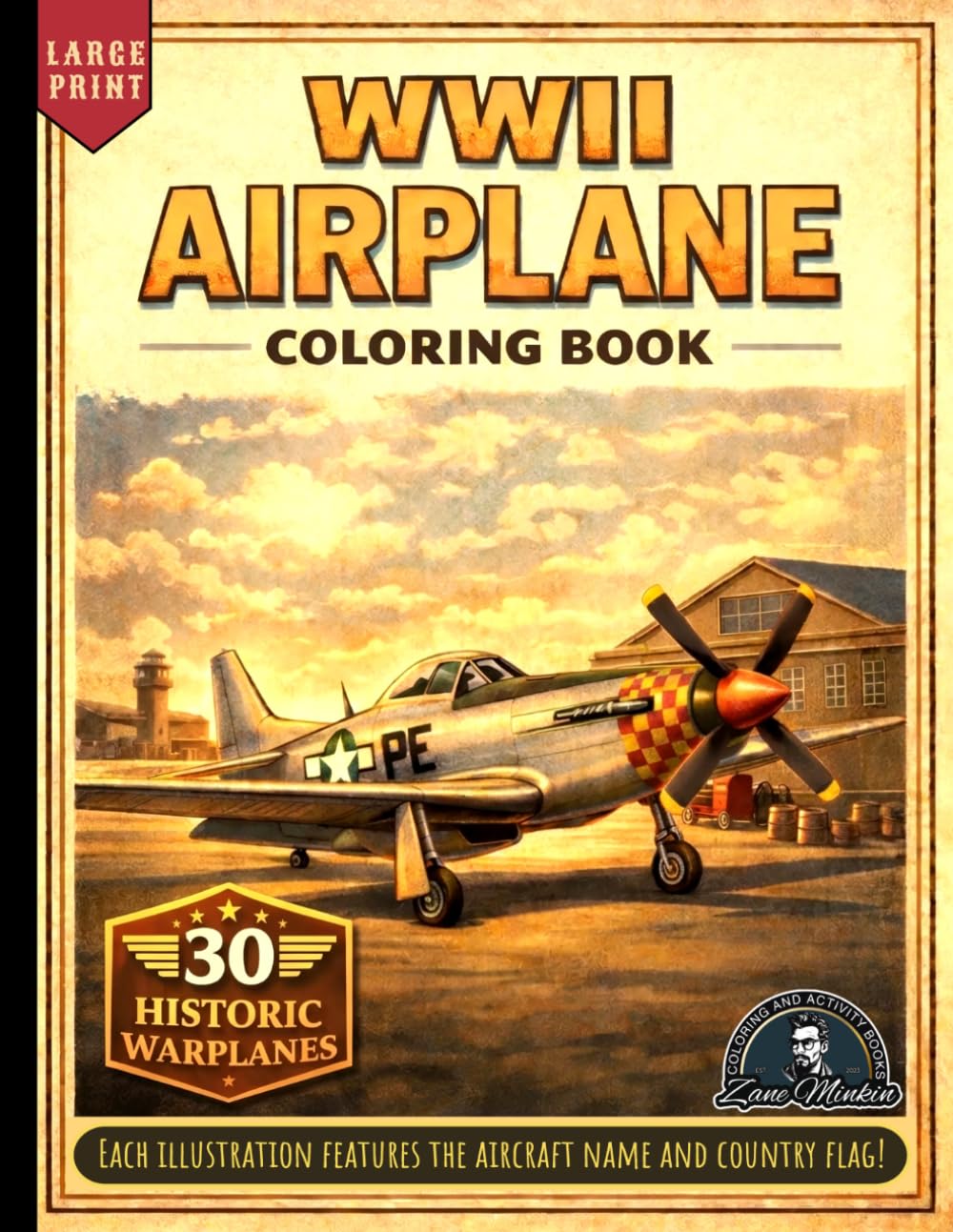 WWII Airplane Coloring Book: 30 Detailed WWII Warplanes Featuring Historic Fighters, Bombers & Military Aircraft with Plane Names & Country Flags from ... & Seniors (Iconic Machines Coloring Series)