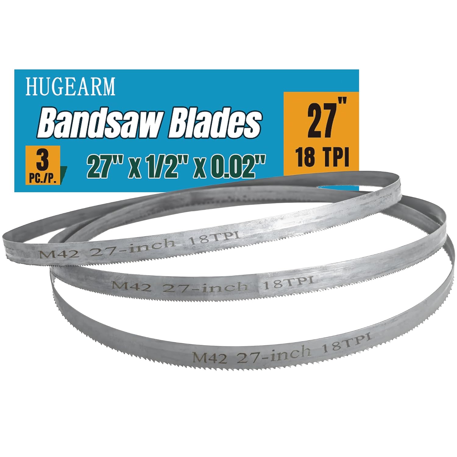 27 Inch Bandsaw Blades for Milwaukee M12, Portable Band Saw Blades for Dewalt DCS377, Bi-Metal M42, 27" x 1/2" x 0.02", 24 TPI, 3 Pack