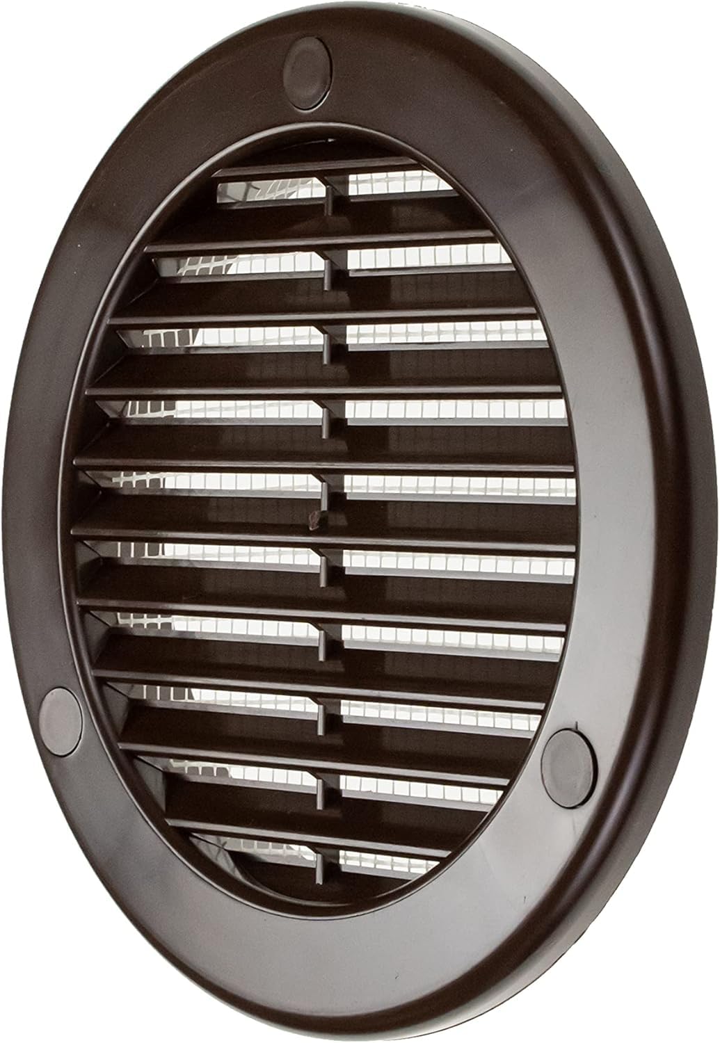 Brown Round Air Vent Grille/Wall Ceiling Circle Ventilation Duct Cover – with 3 Screw Cover Caps. (100mm with Flange and Fly Screen)