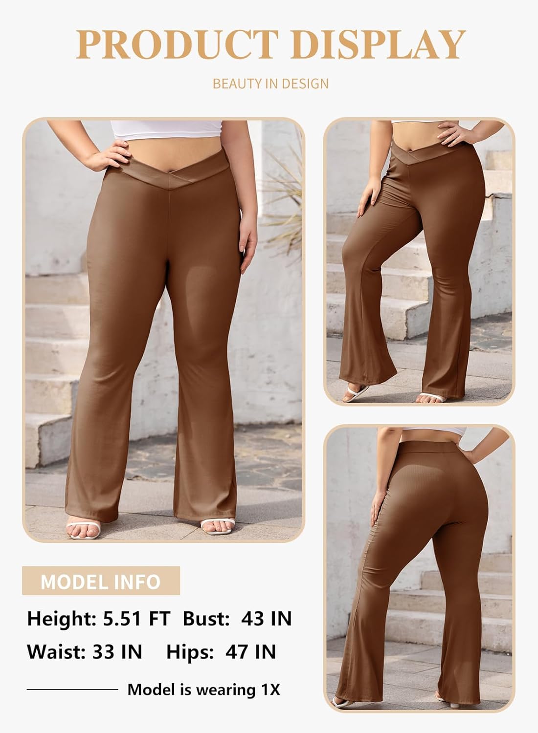 Eytino Plus Size Leggings for Women Elastic High Waisted Crossover Flare Pants Lounge Trousers(1X-5X) - Image 3