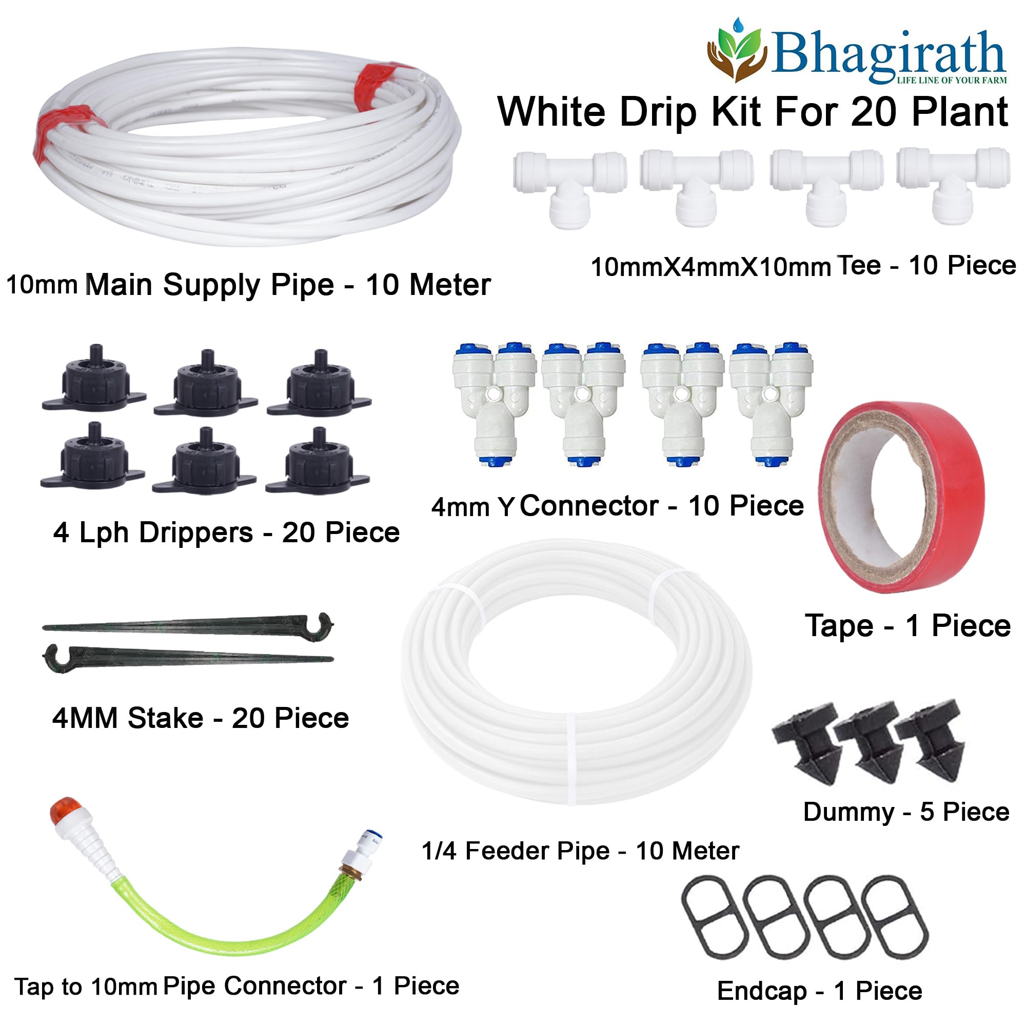 BHAGIRATH-White Drip Irrigation Pipe Kit for Plants | Complete Drip Watering System for Home Garden, Balcony, and FarmingIrrigation Garden Watering Drip Kit (20 Plants) - Image 2 thumbnail