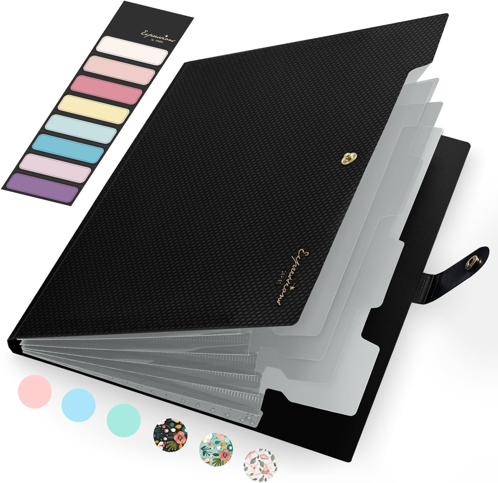 Sooez Expanding File Folder, Letter Size Accordion File Organizer, 5 Pocket Folder for Documents, Portable Organizer for School Office Supplies, Black