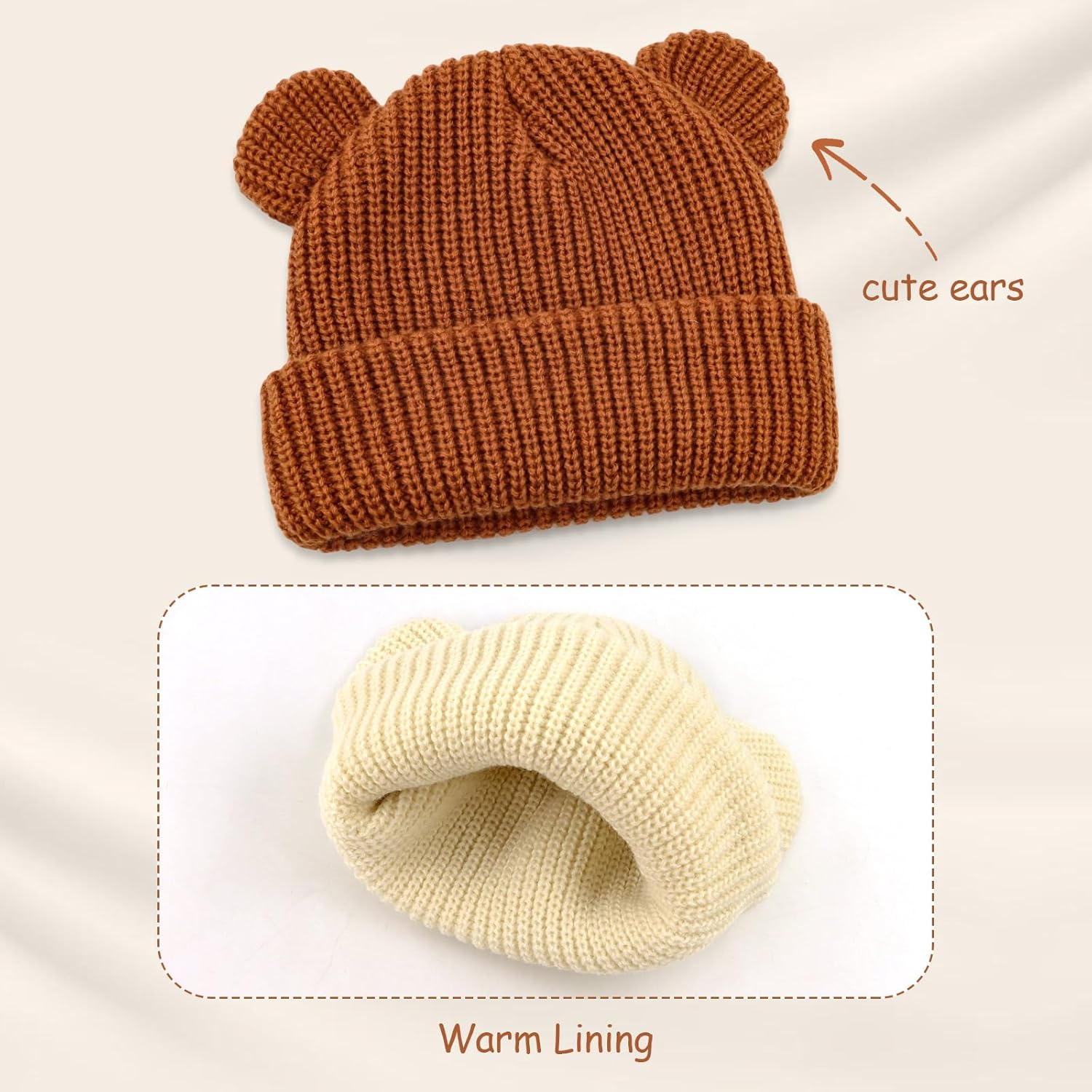 Toddler Boy Winter Hat Baby Knit Beanie Girl Warm Hats Kid Bear Ear Beanies for Cold Weather - Image 4