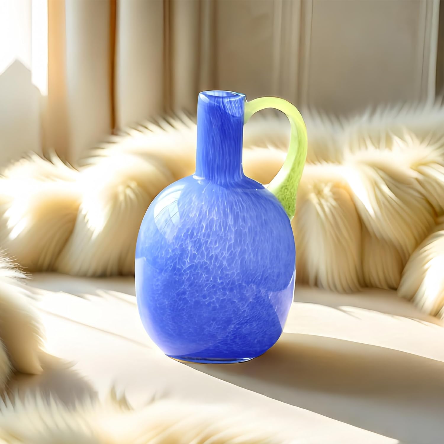 2.2lb Heavy Vase,Blue Glass Vase for Home Decor,Glass Flower for Decorations 8.5" H Unique Vases Centerpieces,Art Vases for Decor