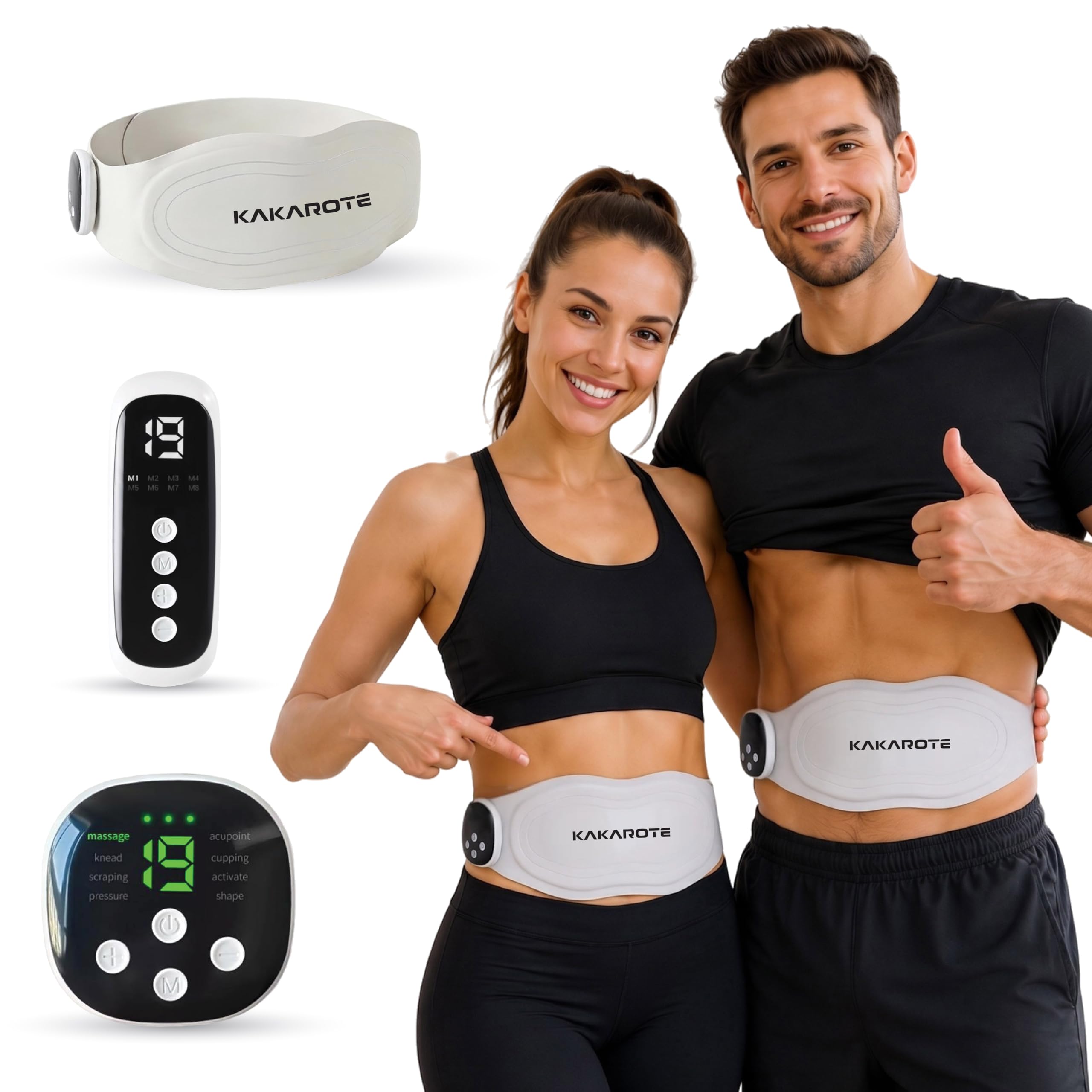 Tummy Pulse Massager Belt with EMS Technology, 30 Variations, 20 Intensity Levels, Portable, Adjustable 65–120 cm, White-image-29