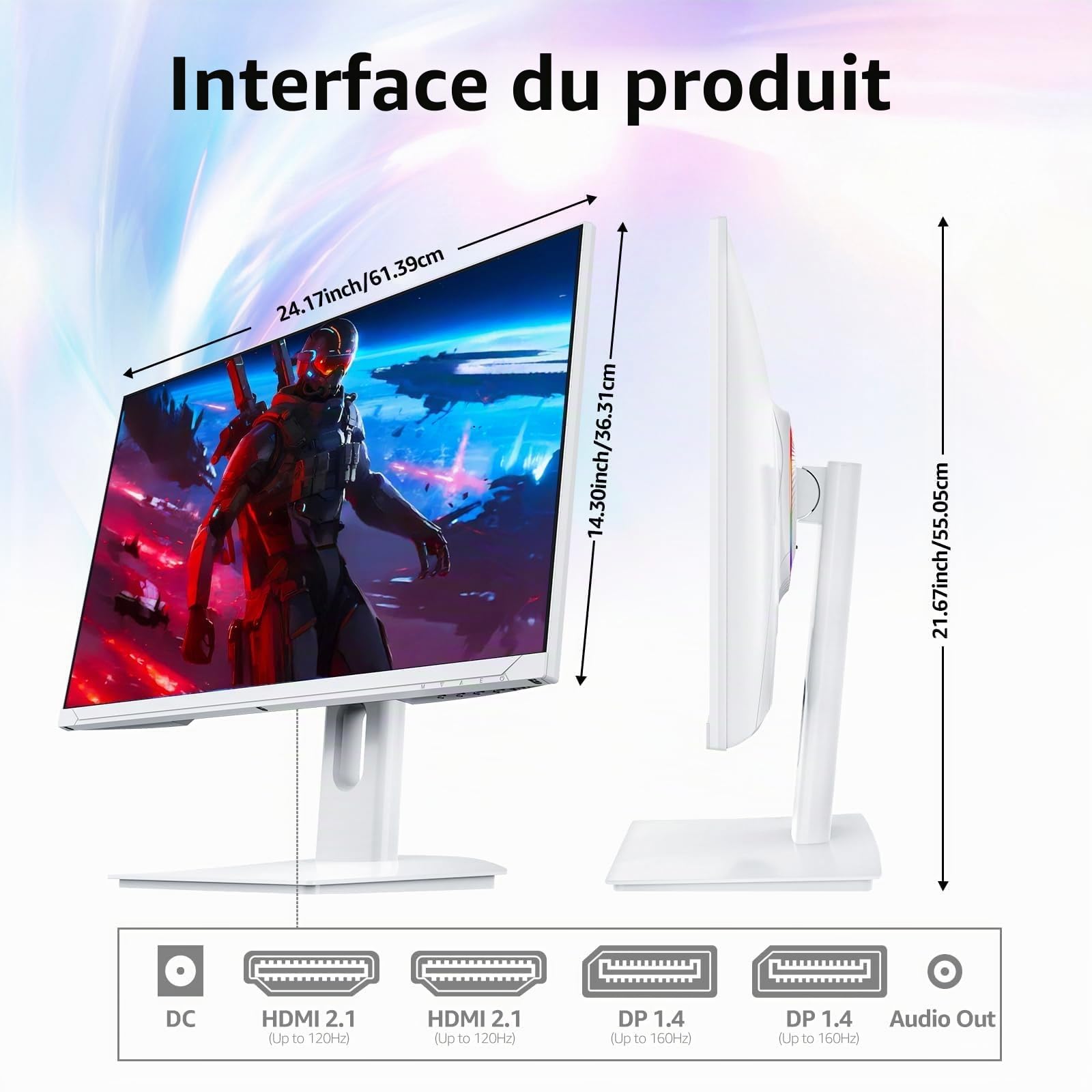 Gawfolk Écran PC 27 Pouces, Moniteur Gaming 160Hz, Ecran PC UHD 4K 3840x2160, 100% sRGB, 1ms MPRT, Interface HDMI & DP, Protection des Yeux,avec Effet Lumière，Compatible VESA
