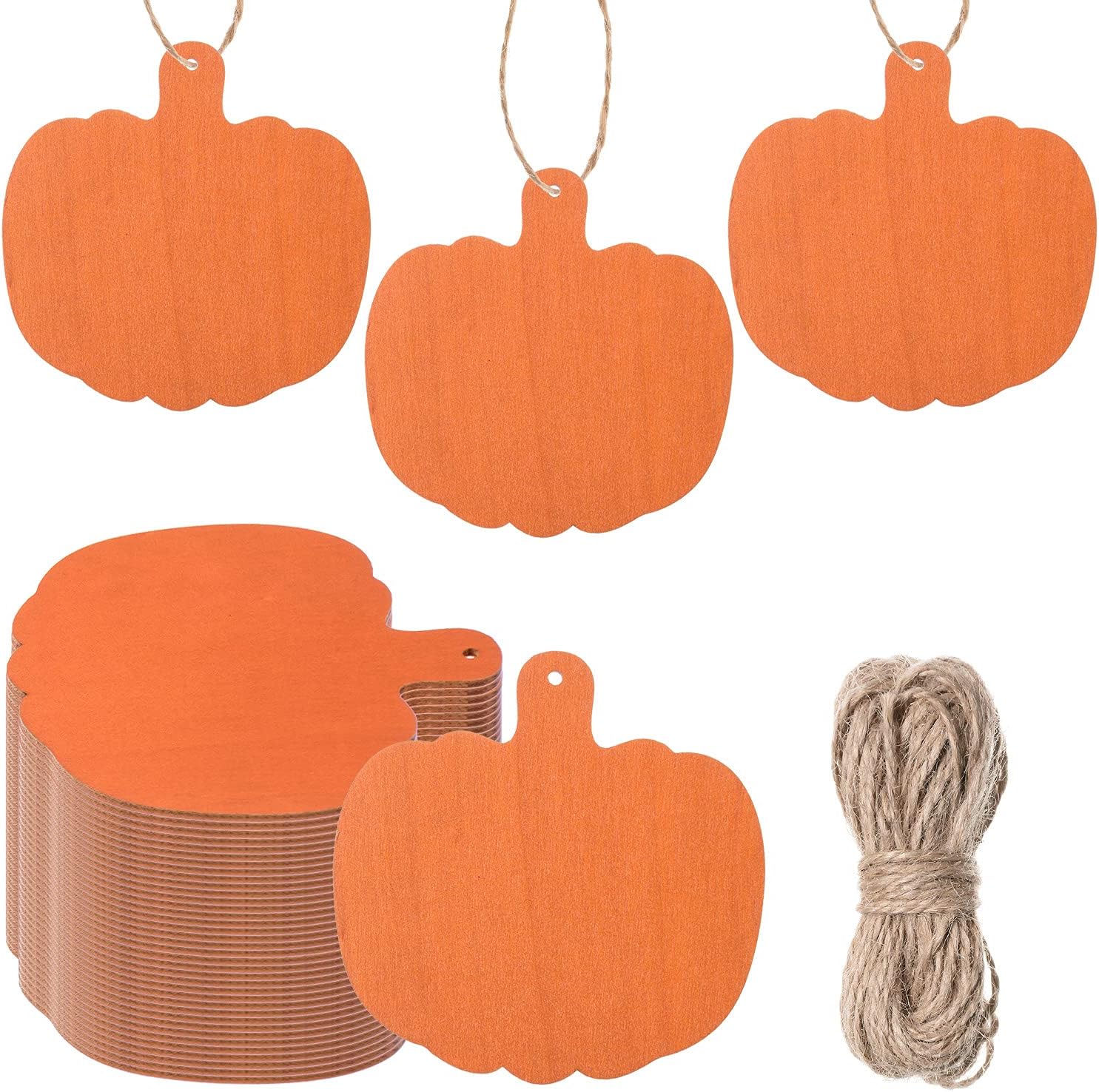 48 Pieces Wood Pumpkin Cutouts - 4.3x4 Inch Unfinished Wood Shapes For Fall DIY Crafts