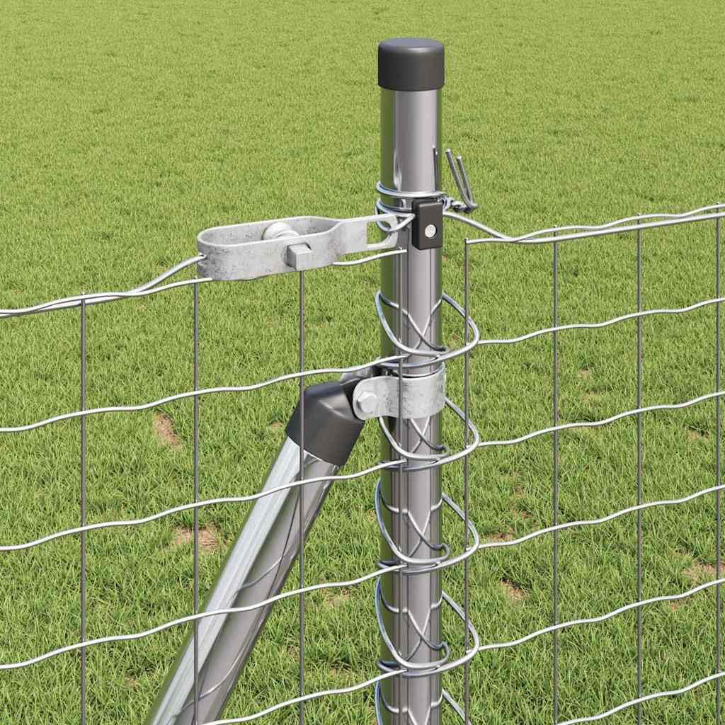Poste Valla Con Base Cemento 7 Piezas Plata | Acero con recubrimiento en polvo, resistente a la intemperie, fácil instalación, para jardín y terraza
