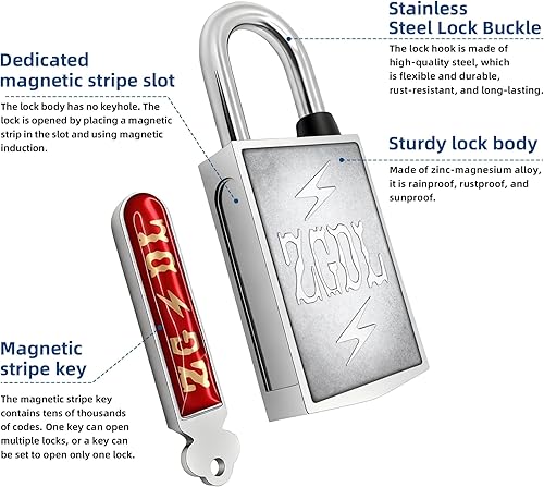 Miniatura 3 de Candado magnético con agujero sin llave, impermeable, a prueba de óxido, candado antipalanca adecuado para puertas al aire libre, cobertizos de
