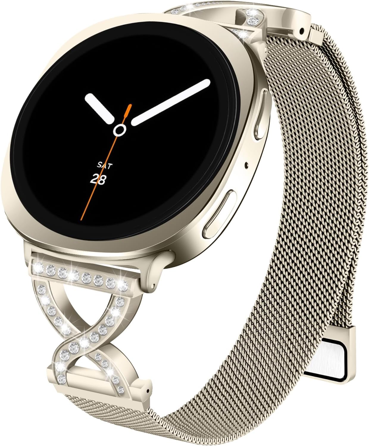 Metal Magnetic Band Compatible with Samsung Galaxy Watch 8 40mm 44mm/Galaxy Watch 8 Classic 46mm,Stainless Steel Dressy Mesh Loop with X-Shape Diamond Women Men