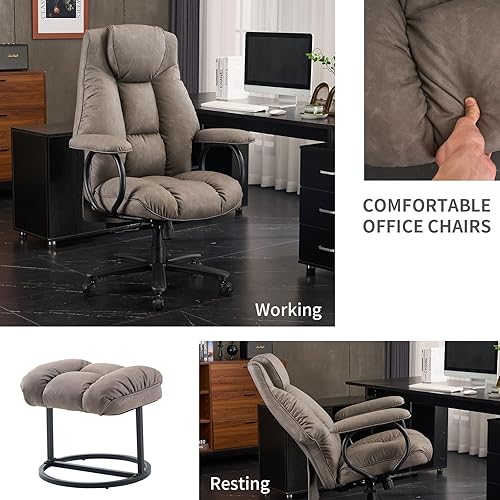Miniatura 6 de Silla de oficina grande y alta, silla de oficina ergonómica de respaldo alto con reposabrazos acolchado, 400 libras, piel sintética (gris)