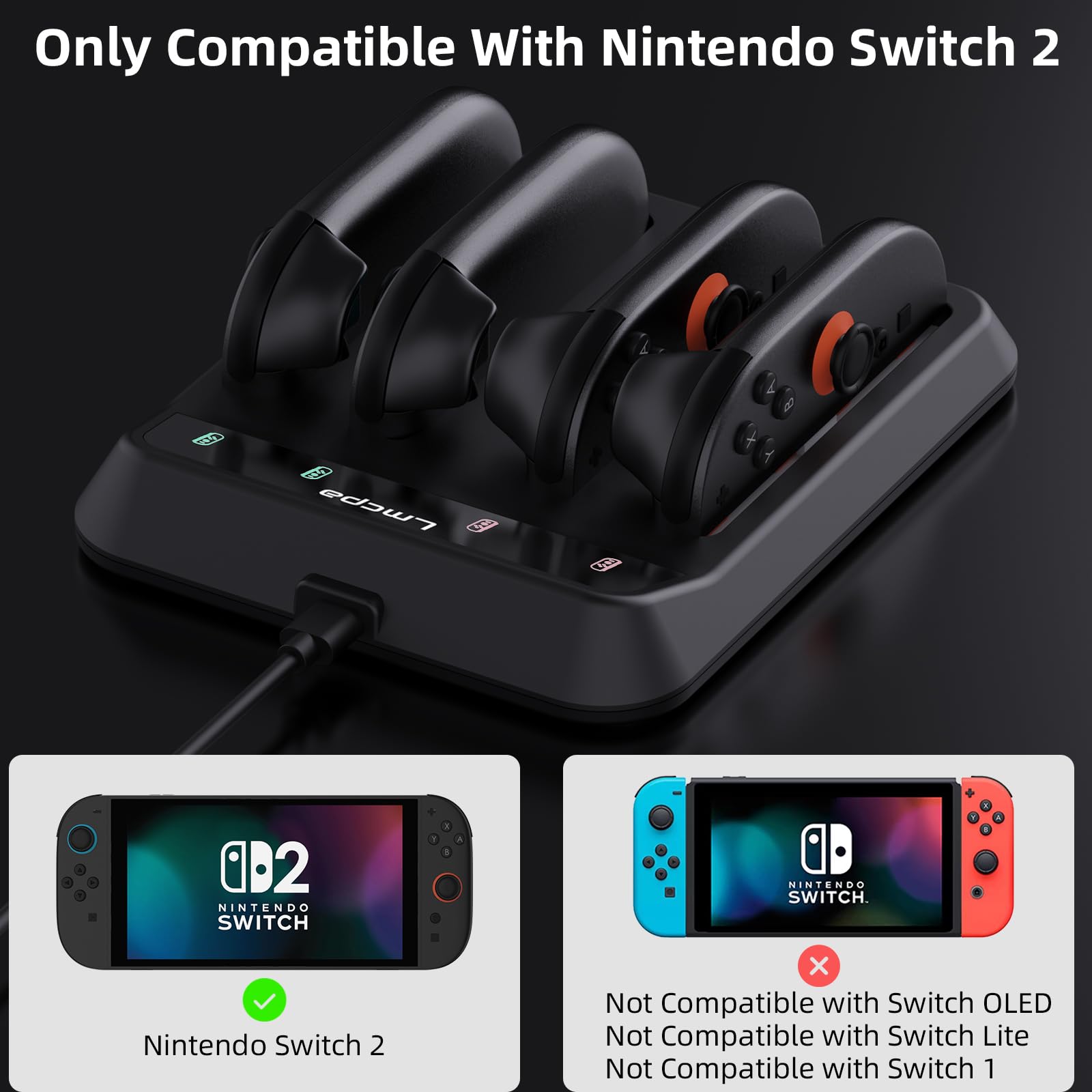 Lmcpa Base de Carga Dock para Switch 2 Joy-con,Carga Rápida Type-C con Indicador LED,Cargador para Switch 2 Joy-con,Negro