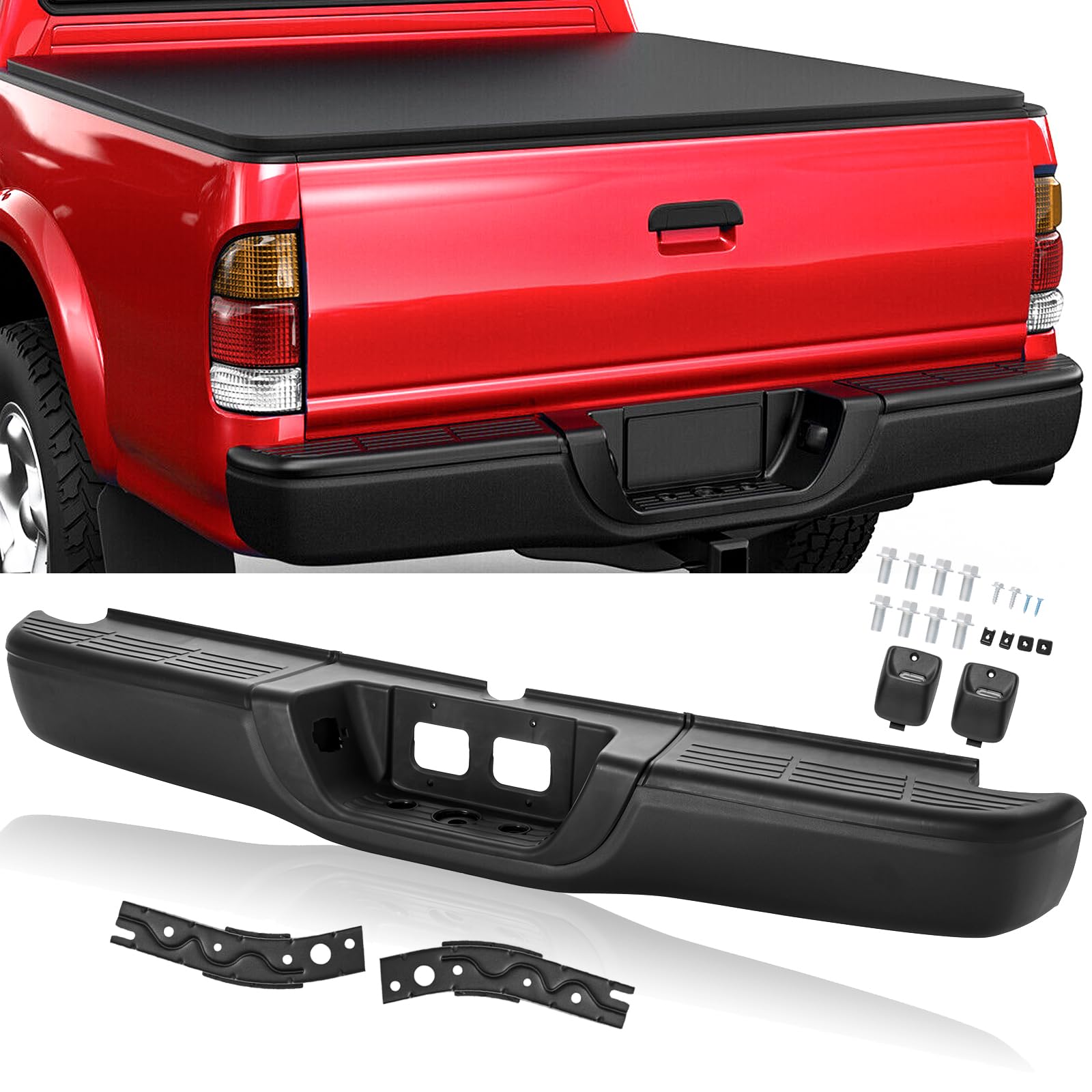 Rear Bumper Assembly Compatible with 2000 2001 2002 2003 2004 2005 2006 Toyota Tundra W/O Sensor Holes, Matte Black