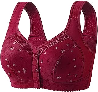 Daisy Bras for Older Women Front Closure Convenient No Underwire Everyday Bras Comfortable Cotton Gathering Senior Bra