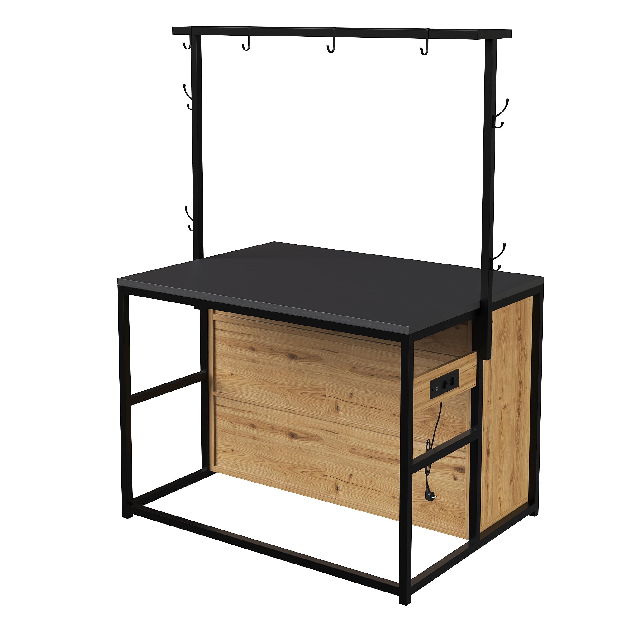 Armadio a isola da cucina con piano di lavoro, altezza 183 cm, mensola sospesa, effetto legno/nero, per cucina e sala da pranzo