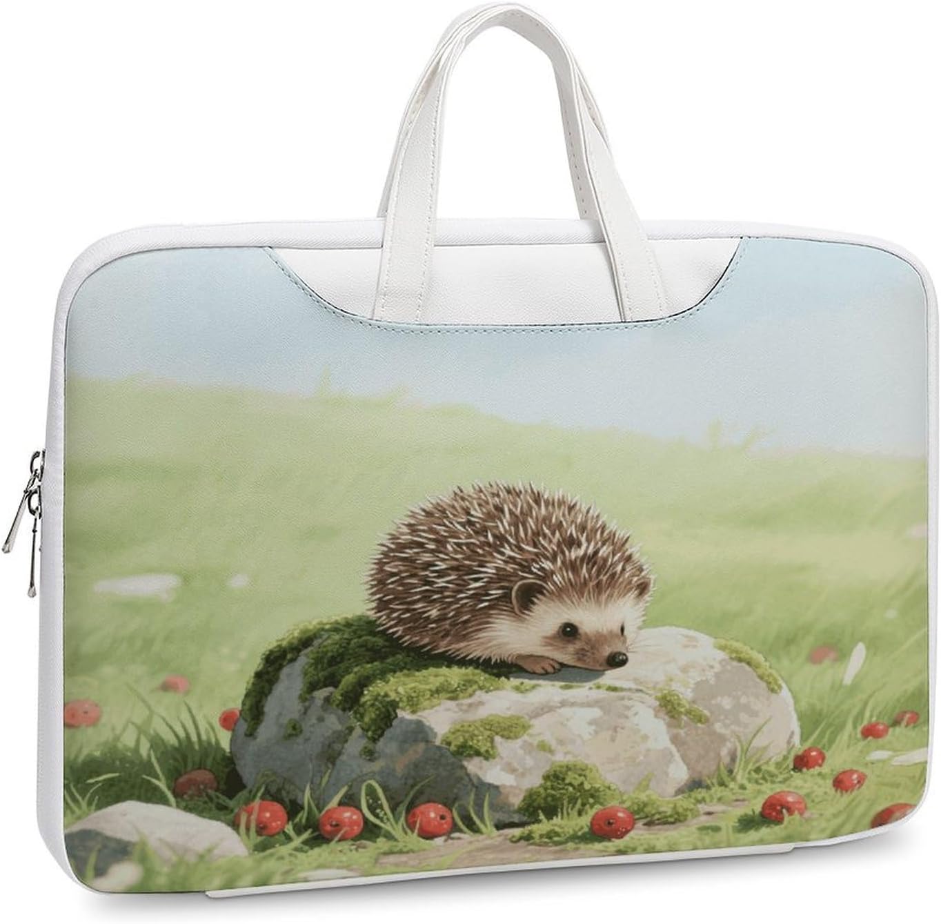 Cute Hedgehog 42x30.5cm White-style Laptop Bag Leather Tablet Computer Briefcase Large Capacity Work Business Tote Bags for Office