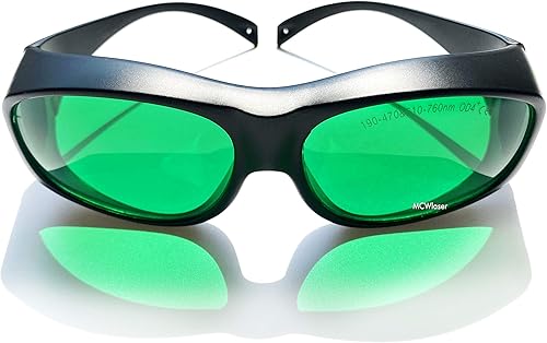 Miniatura 7 de MCWlaser Gafas de seguridad láser 190-470nm y 610-760nm para luz UV, azul, rojo rubí, verde, láser de picosegundo 405 nm, 445 nm, 450 nm, 635 nm,