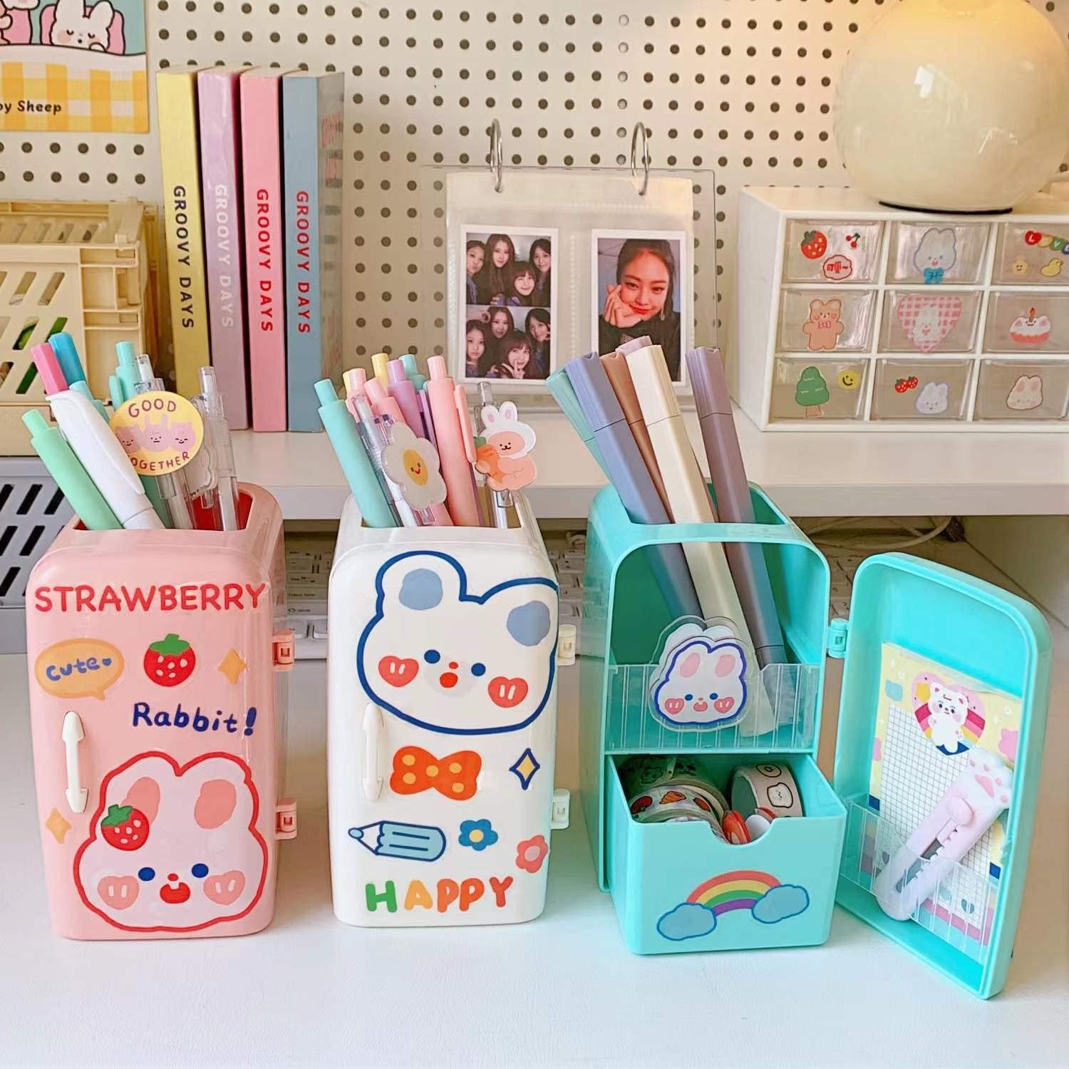 Kawaii Caja organizadora de papelería para nevera, soporte para