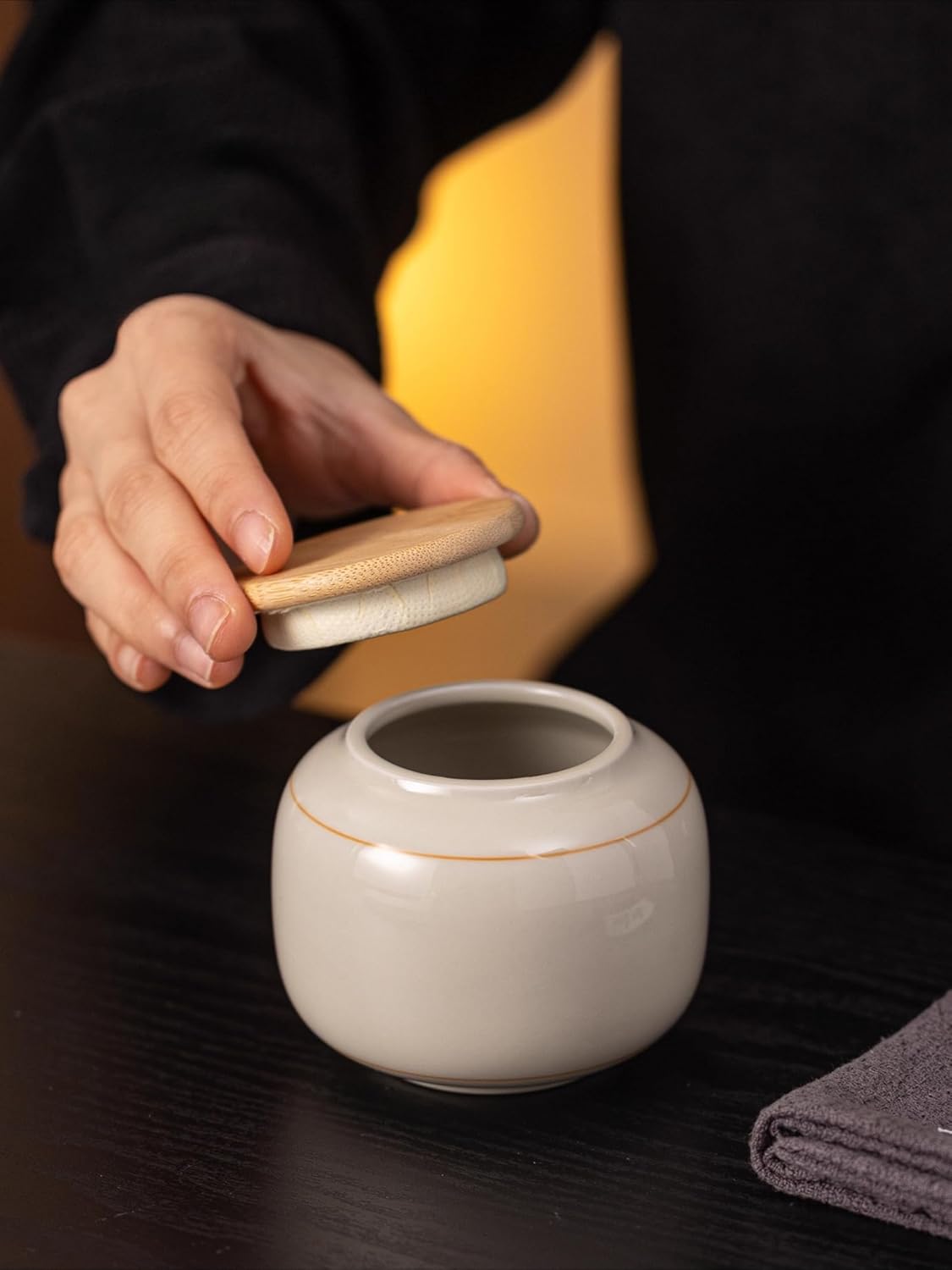 Gray Tea Caddy Ceramics, 65ml 2.0oz, Sealed Jar Chinese Kung Fu Tea Set Accessories