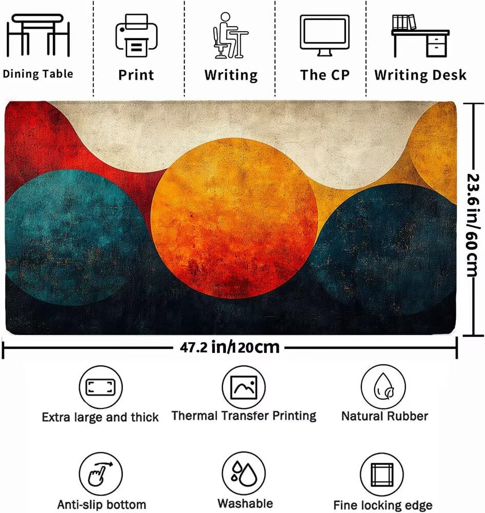 Minimalistyczna podkładka pod mysz XXL, 1200 x 600 x 3 mm żółta mata na biurko ze zszytymi krawędziami, antypoślizgowa i wodoodporna podkładka pod mysz do biura i domu, oryginalne prezenty dla