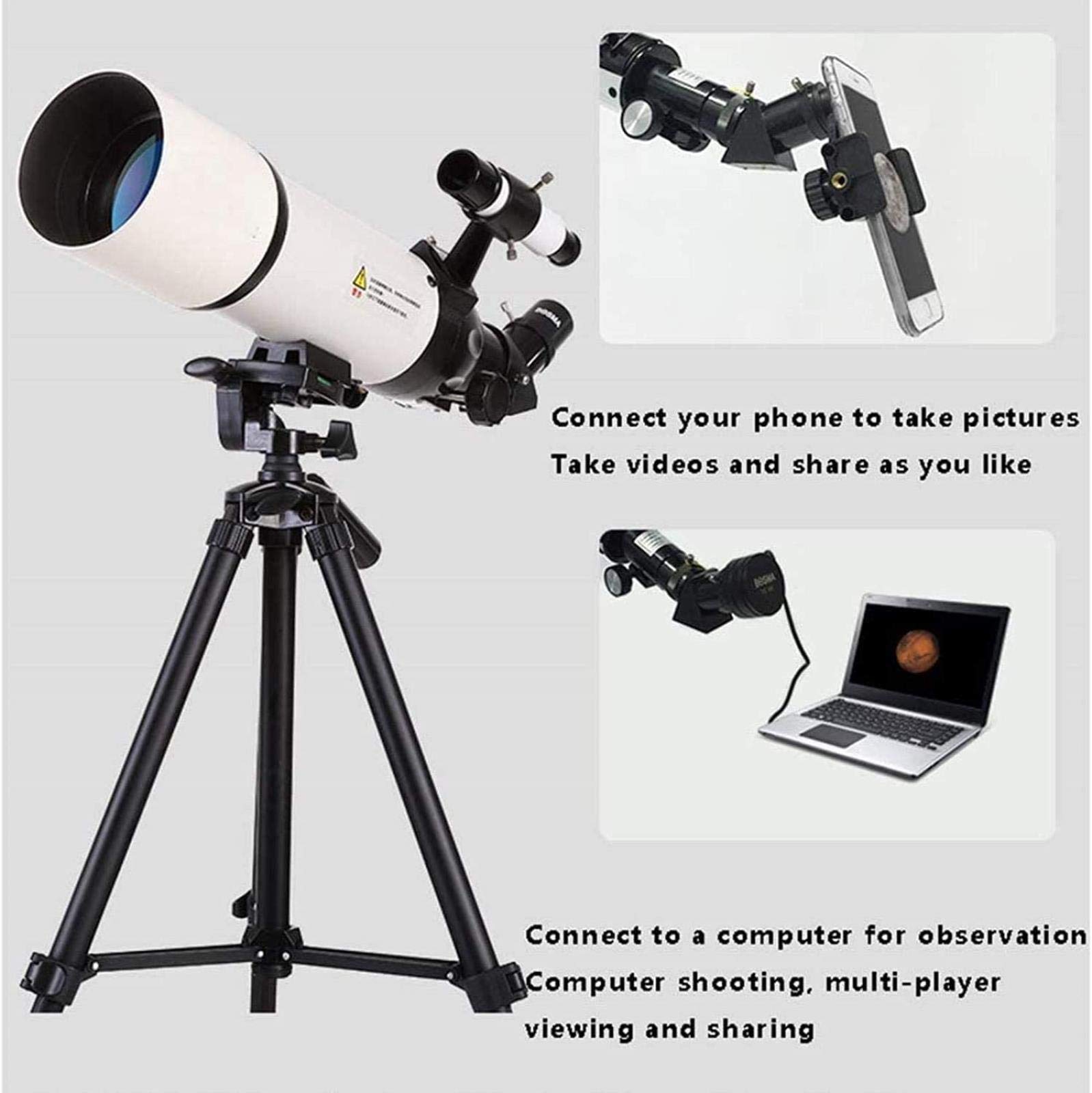 Télescope astronomique réfracteur à Monture AZ Ultra HD, Ouverture de 80 mm, 400 mm, pour débutants - Télescope de Voyage, pour intérieur/extérieur
