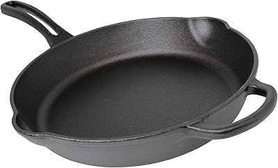 Mirro MIR-19052 10" Pre-Seasoned Ready to Use Round Cast Iron Skillet with Helper Handle, Black