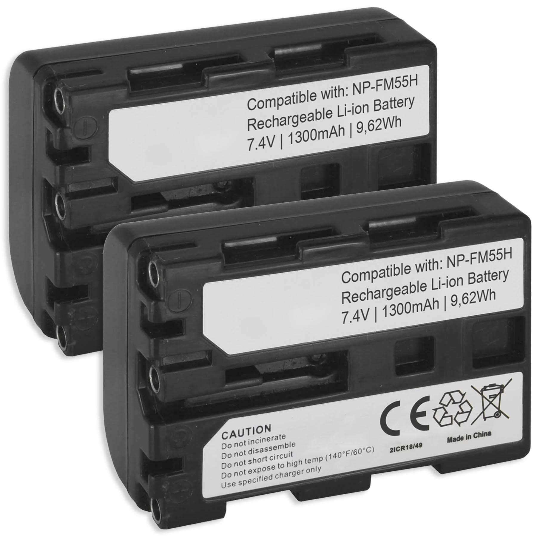 2X Batteries NP-FM50, FM55H Compatible avec Sony DSLR-A100 (Alpha 100), HDR-HC1E, UX1E, SR1E