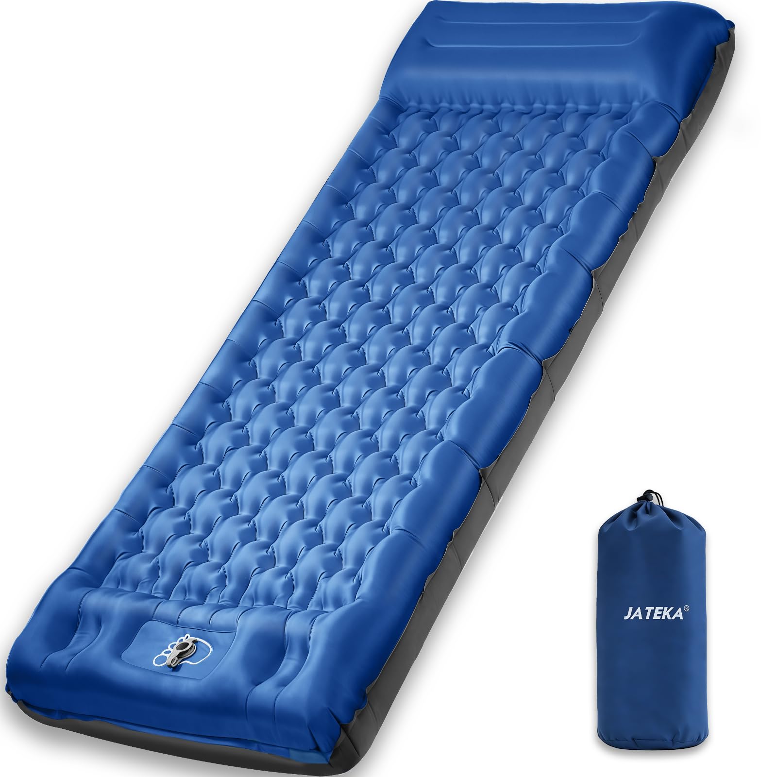 JATEKA Isomatte Camping, 12CM Dicker Aufblasbare Isomatte Mit Kissen & Fußpumpe, 83CM Breiter Outdoor Camping Luftmatratze, Kompakte Ultraleichte Sleeping Mat für Rucksackreisen Wandern Reisen Zelt