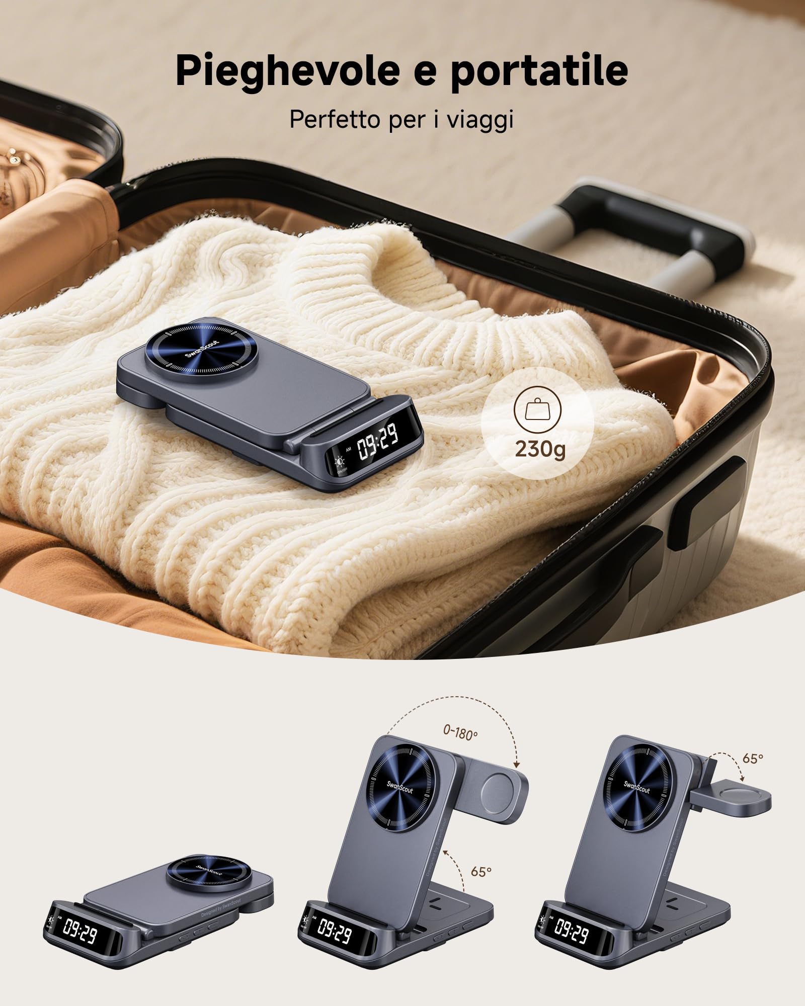 Magnetico Caricatore Wireless per Samsung Z Fold 8/Flip 8/S26/Watch 8 Serie | Stazione di Ricarica 3 in 1 con Orologio, Ricarica Magnetica, Design Pieghevole e Portatile, Solo per Samsung Galaxy Watch