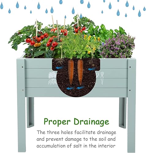 Miniatura 5 de WONDER GARDEN Jardineras elevadas para plantas al aire libre  Jardineras de madera al aire libre para niños con patas y pizarra de tiza para