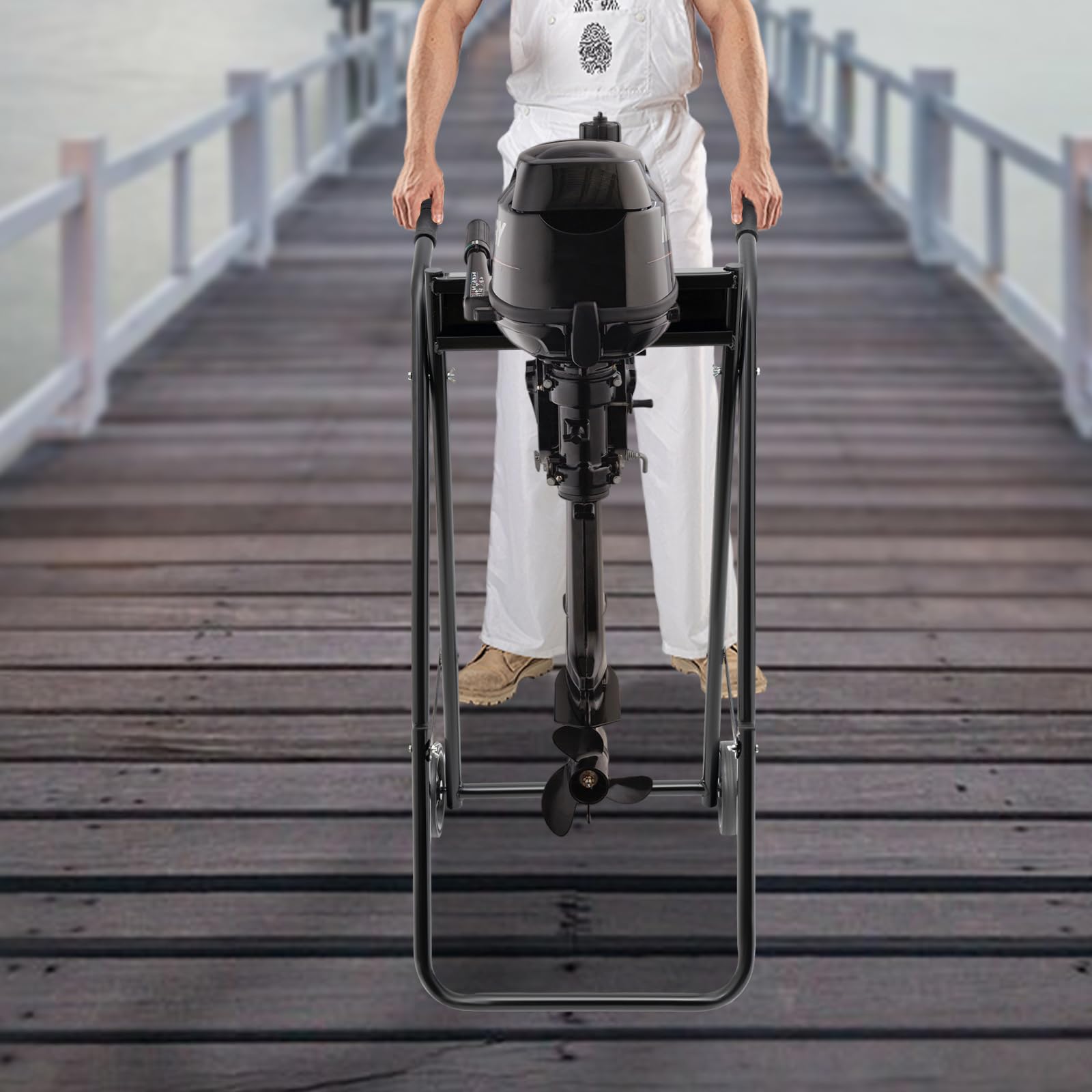 Soporte para motor fueraborda, carro plegable con mango de goma y ruedas de goma, para almacenamiento y transporte de hasta 40 kg