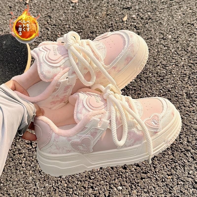 Geerta Cute Shoes Y2K の Girls Love Heart Chunky Cookie Sneaker Pretty Pastel Aesthetic Platform Thick Sole Japanese Kawaii Retro Vintage White Doll Shoes for Women Casual School Summer2