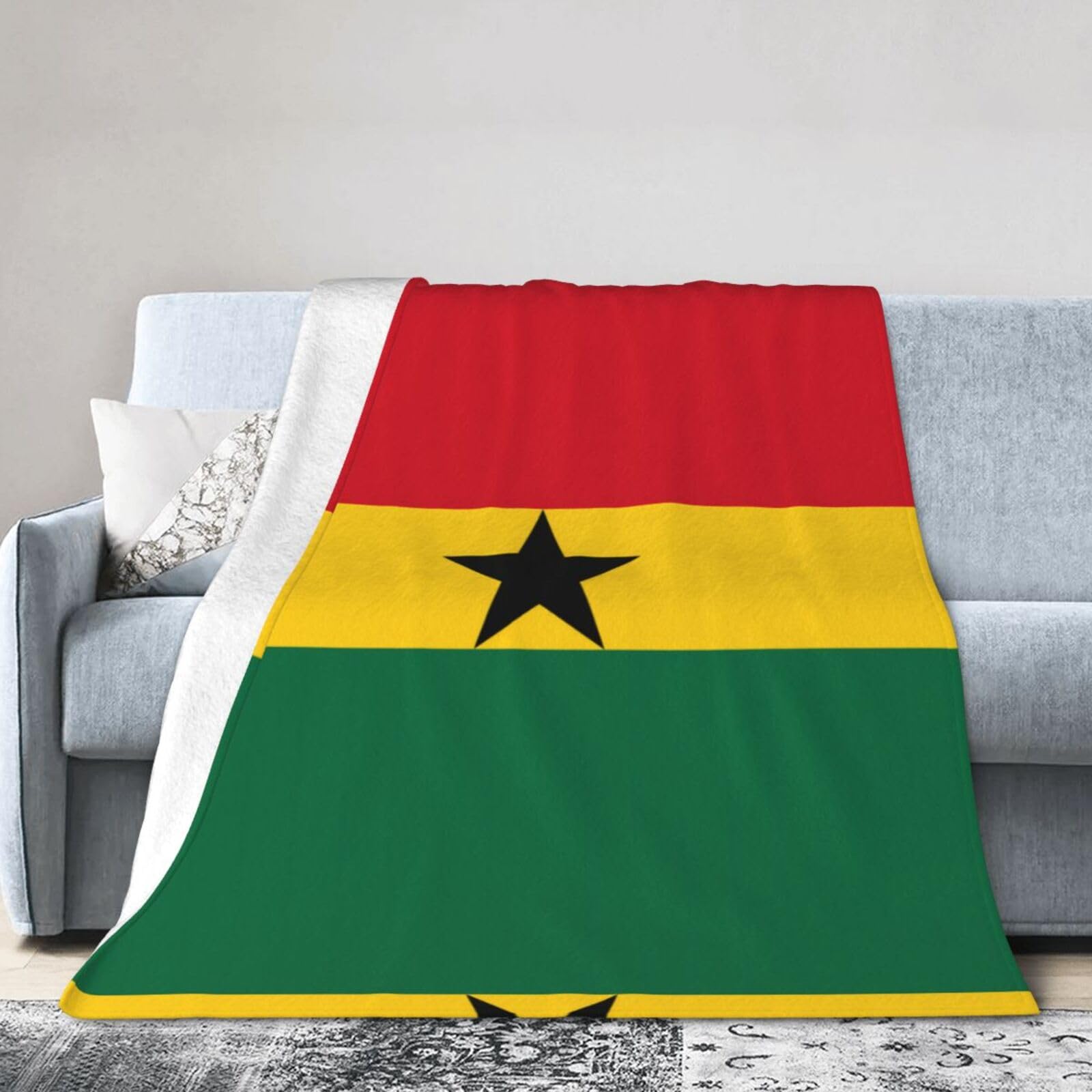 Flag of Ghana 60"x50" Fleece Blanket, Full Size, Super Soft, Suitable for Bed, Sofa, Camping, All Seasons