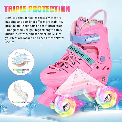 Miniatura 4 de Patines de ruedas, patines ajustables con ruedas iluminadas para niñas, niños, adolescentes, principiantes y avanzados, con equipo protector y bolsa