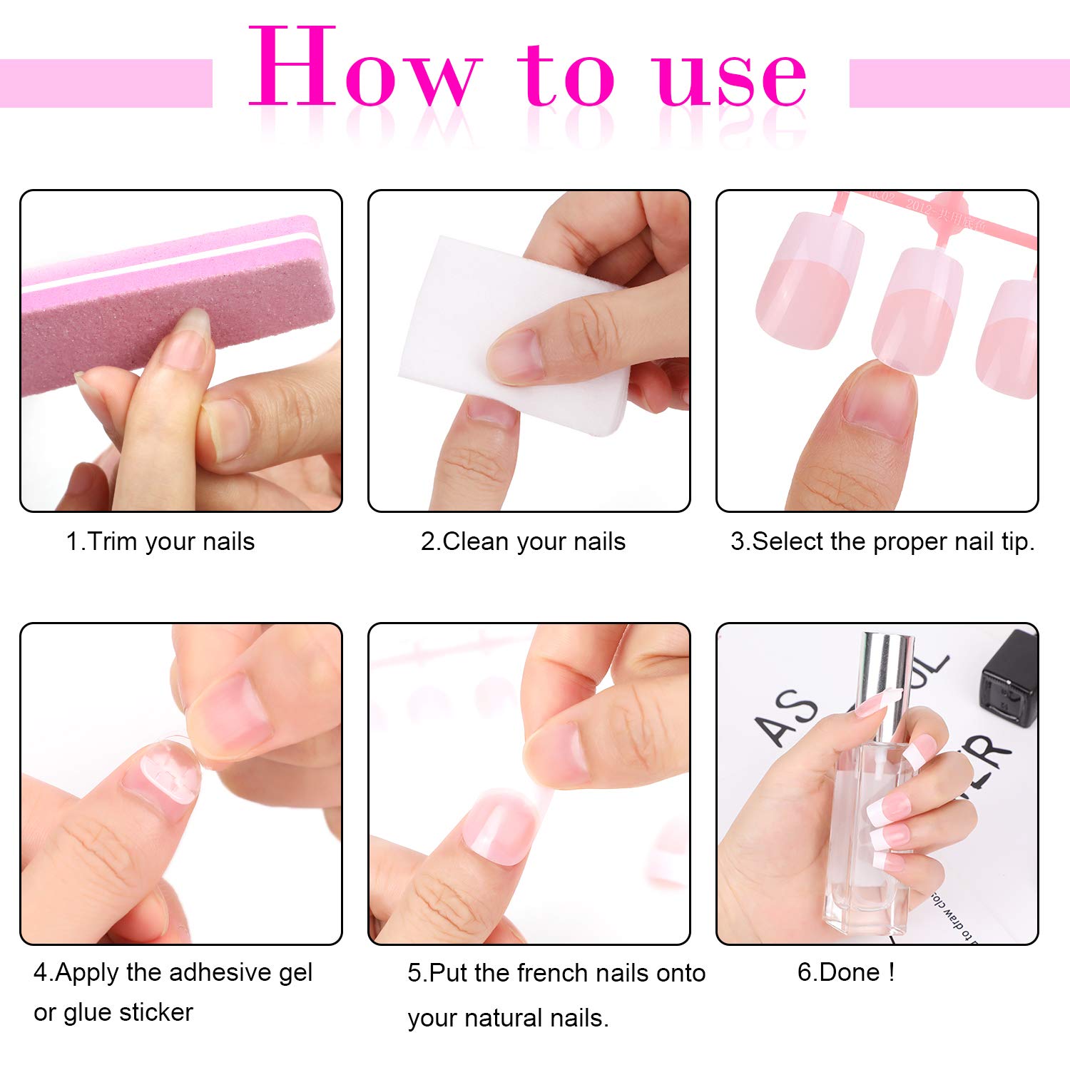 Faux Ongles French 240 Pièces - Kit Manucure Gel - Rose - Acrylique