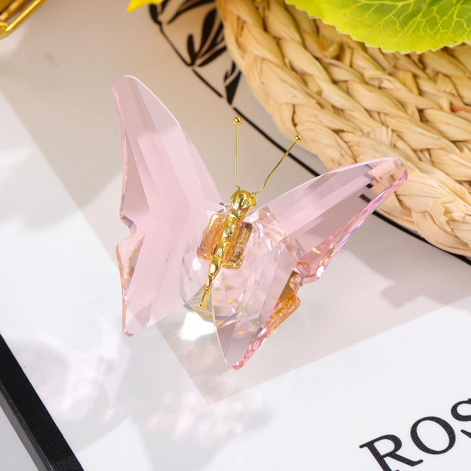 Movdyka Crystal Butterfly Decor Figurines for Mom Women, Pink Glass Butterfly Craft Desk Office Dcorations Table Centerpieces, Animal Ornaments Paperweight - Image 3
