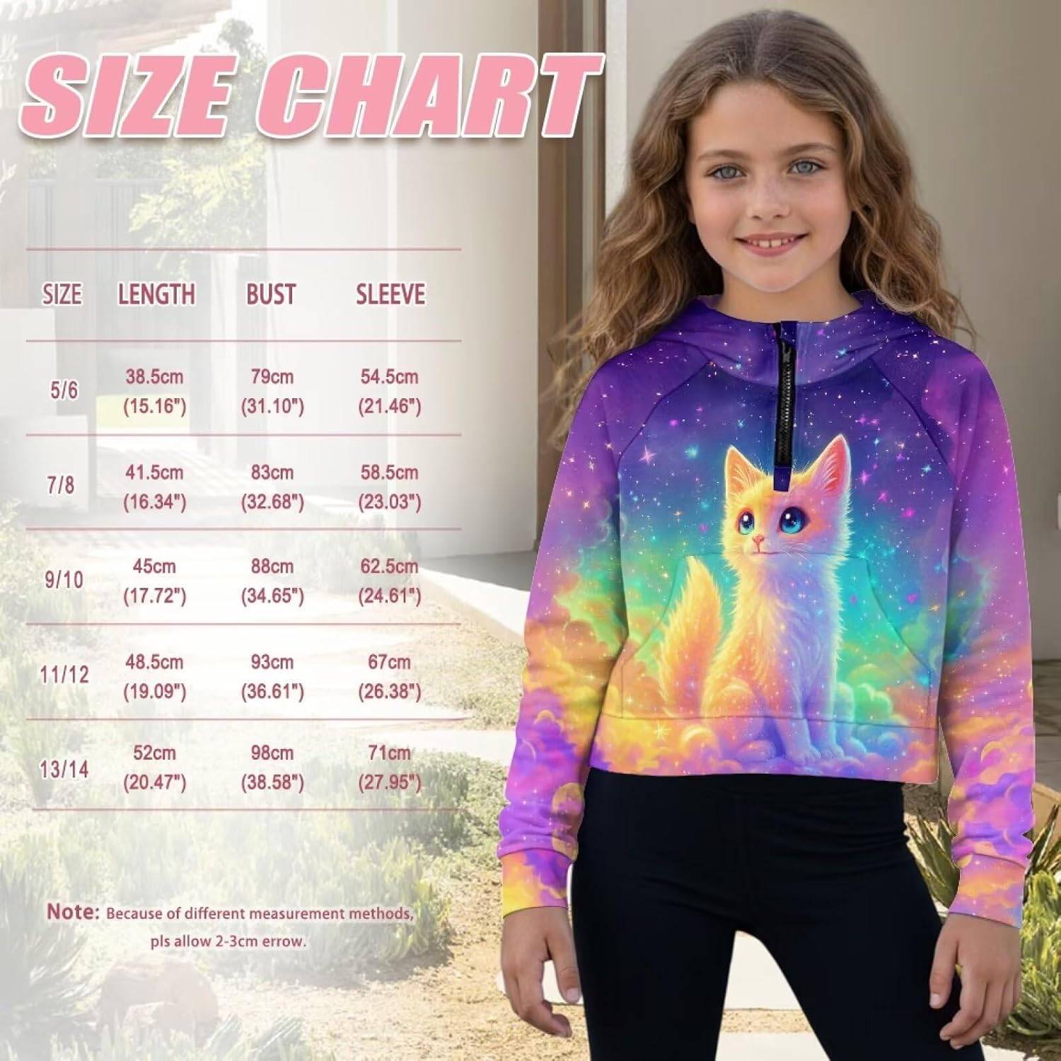 Girls Hoodies Half Zipper Pullover Graphic Sweatshirt for Kids Cute Clothes Teens Crop Tops with Pockets 5-14