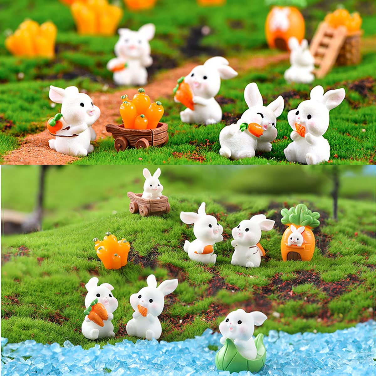 Hars, 7 stuks mini-hazenfiguren, paashaas, konijn, paashaas, cupcake-toppers, decoratie voor verjaardag, feest, kinderverjaardag, decoratie, desktop, micro-landschap