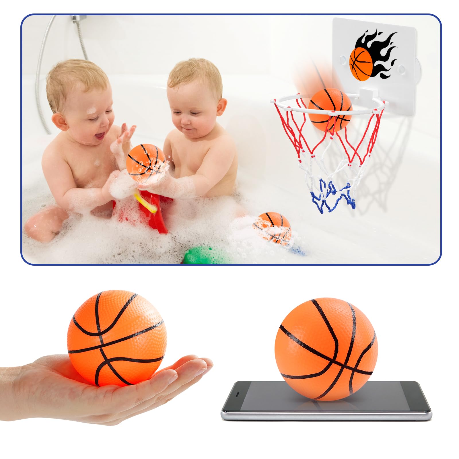 DEWEL Canestro Basket Bambini, Giocattoli da bagno per bambini con ventosa forte con due palline e gonfiatore