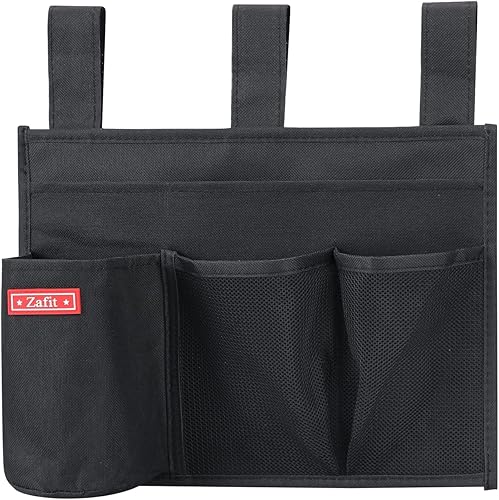 Miniatura 4 de Organizador colgante para mesita de noche, organizador de almacenamiento para revistas, teléfono, control remoto (5 bolsillos, café)