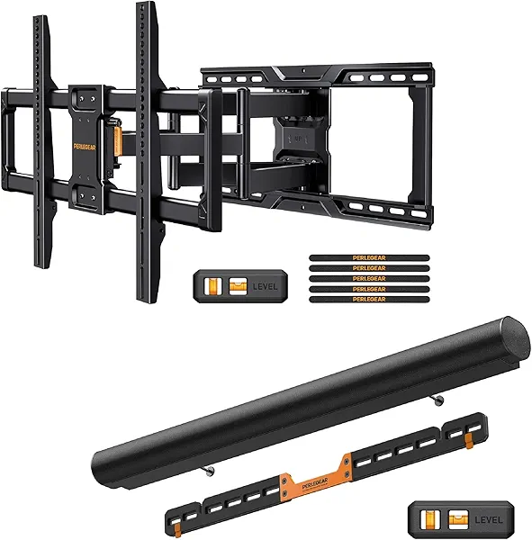 Perlegear UL-Listed Full Motion TV Wall Mount for 42–90 Inch TVs up to 150 lbs PGLF16, Perlegear Soundbar Wall Mount Compatible with Sonos Arc and Sonos Arc Ultra PGSM07B