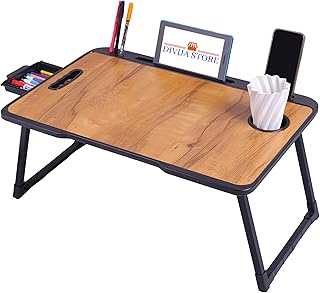 DIVIJA STORE Foldable Wooden Laptop Table | Adjustable Multipurpose Study Table with Drawer, Mobile/Tablet Stand | Portabl...