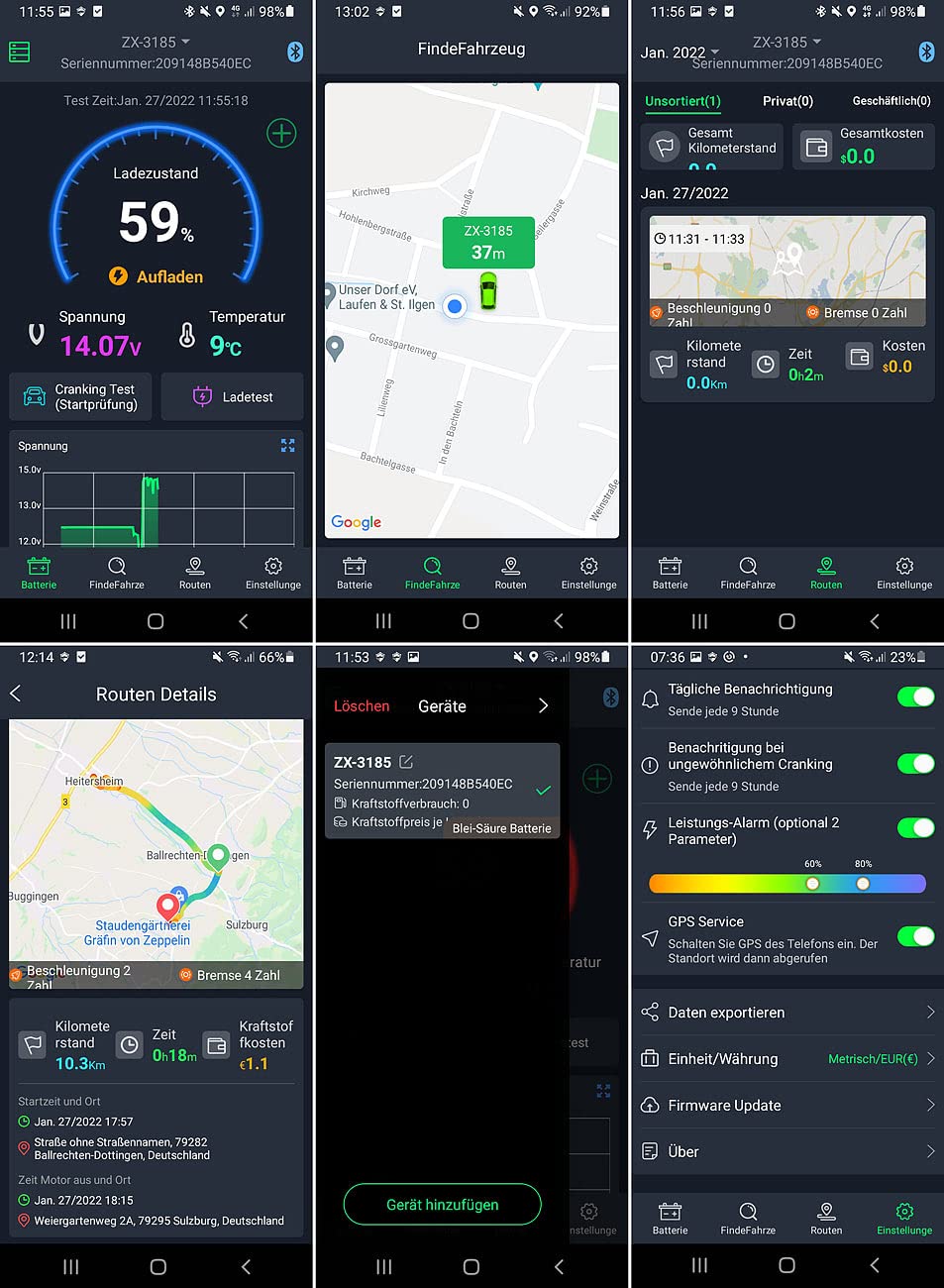 Lescars Batteriewächter Auto: 2er-Set Kfz-Batterie-Wächter mit Bluetooth, App, für 12-V-Batterien (Batteriewächter mit Ladefunktion, Bluetooth, 12V)