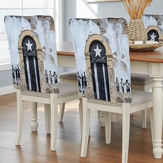 Puerto Rico Flag Chair Covers Set of 6, Decorative Chair Back Cover, Retro Rustic Door Artwork Picture Prints Dining Room Chair Slipcovers Removable Chair Protectors Covers for Party Banquet